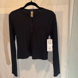 RHONE Black Button Down Ribbed Cardigan Sweater